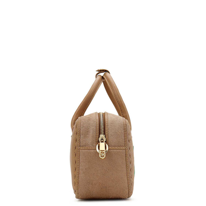 Fur Bowler Bag - Beige