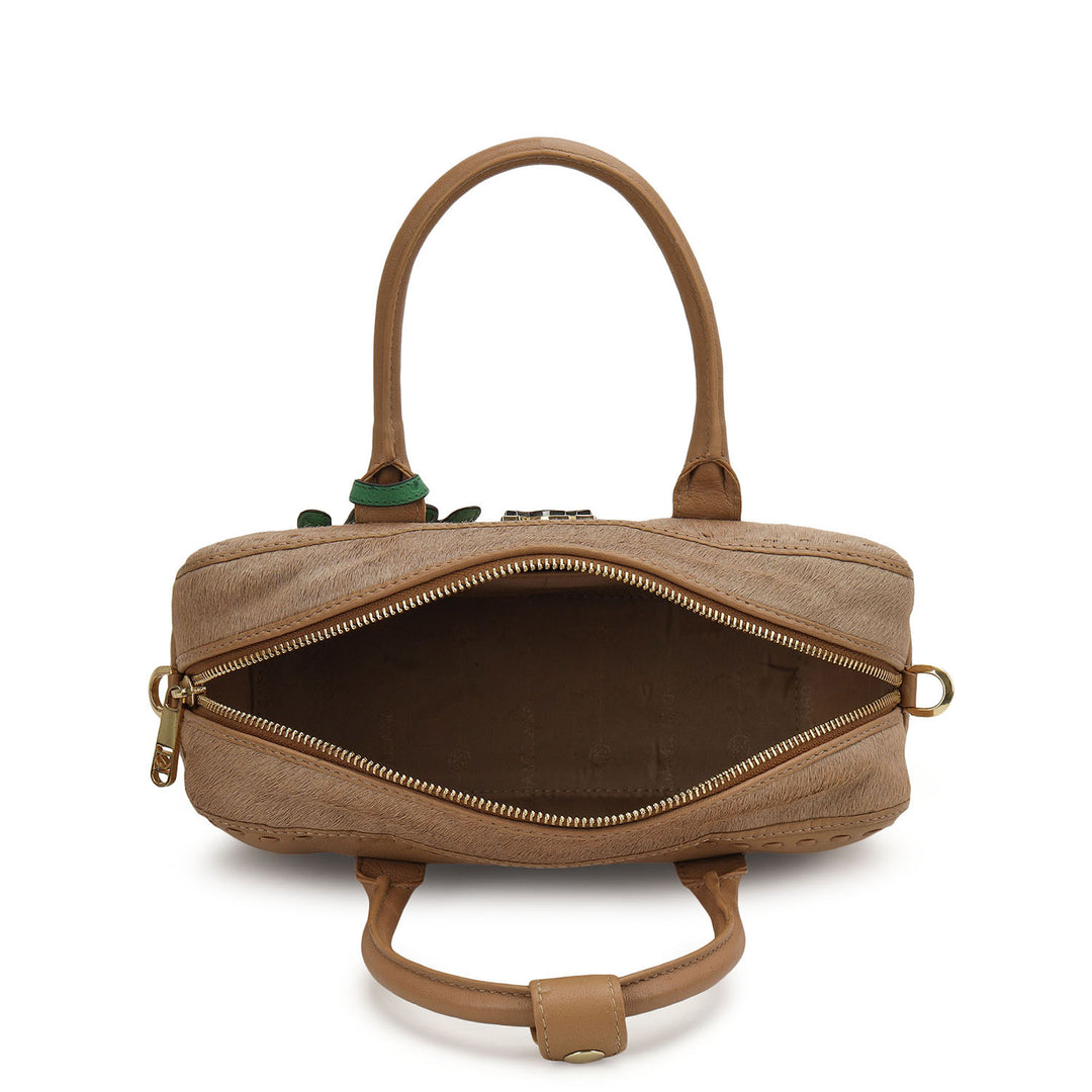 Fur Bowler Bag - Beige