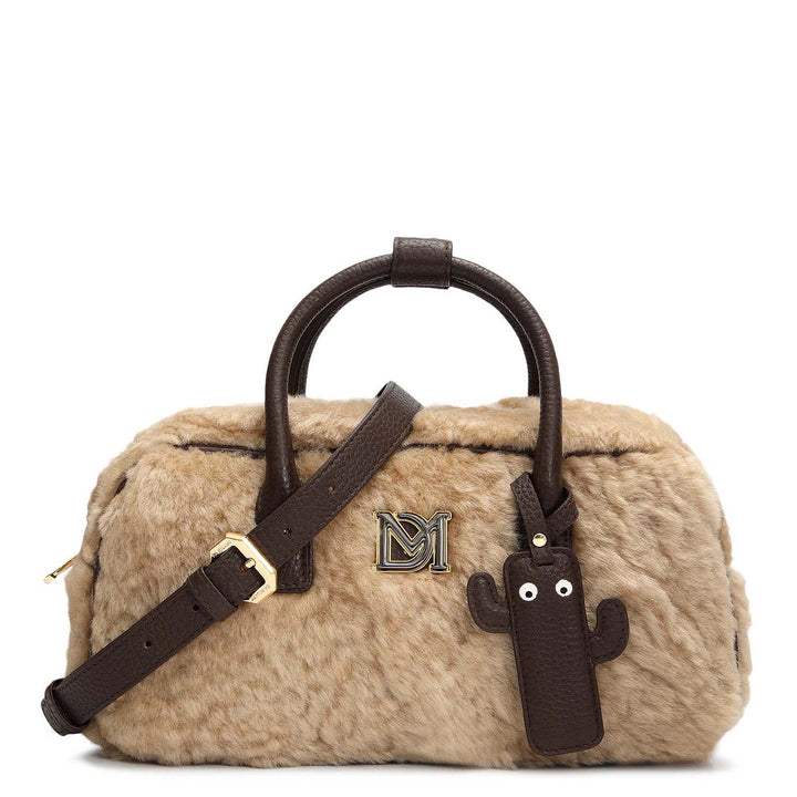 Small Fur Wax Leather Sling - Beige