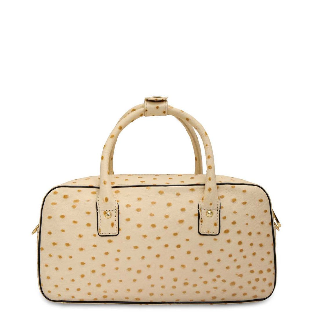 Small Ostrich Leather Satchel - Vanilla