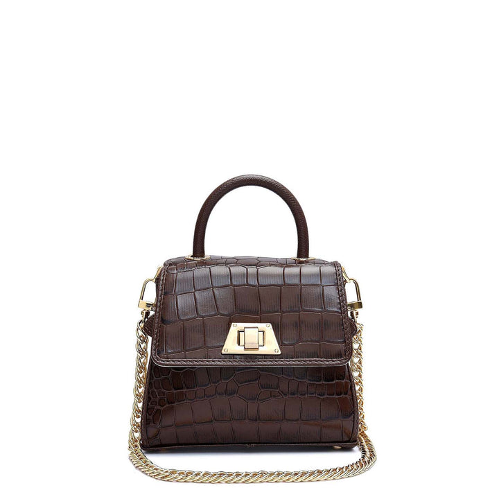 Micro Croco Leather Sling - Walnut