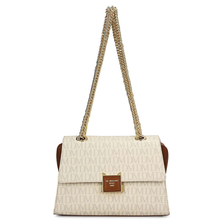 Medium Monogram Plain Leather Shoulder Bag - Marshmallow