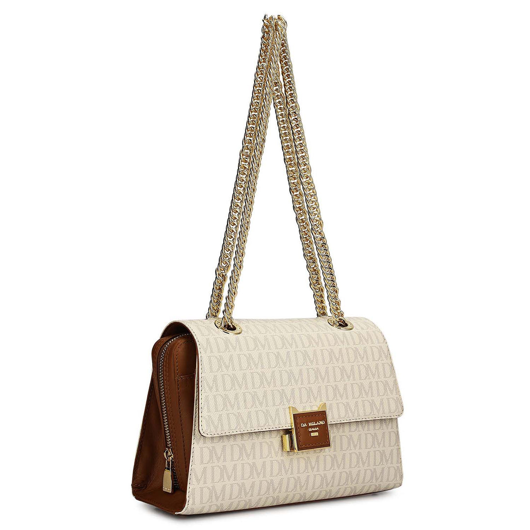 Medium Monogram Plain Leather Shoulder Bag - Marshmallow