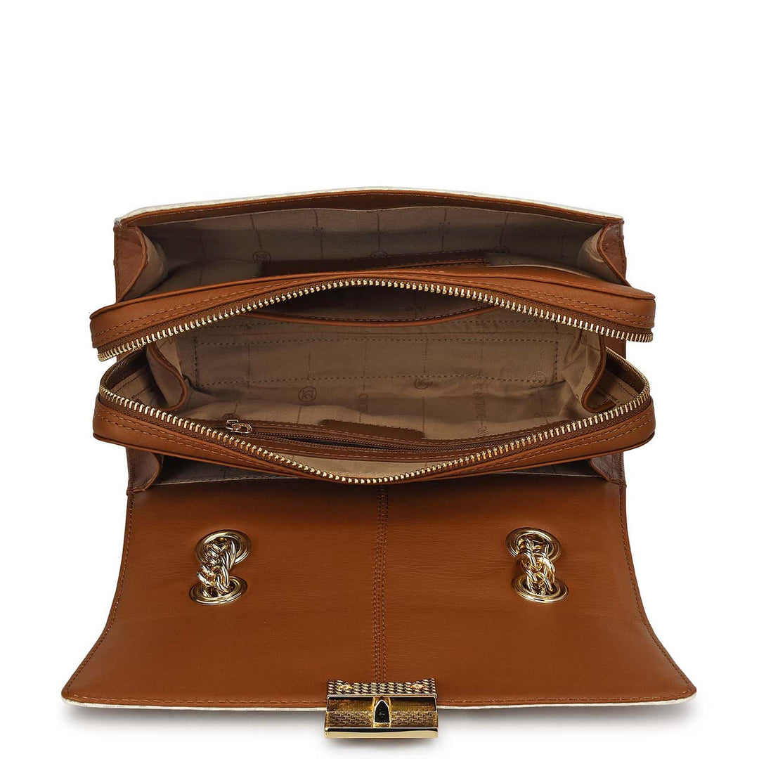 Medium Monogram Plain Leather Shoulder Bag - Marshmallow