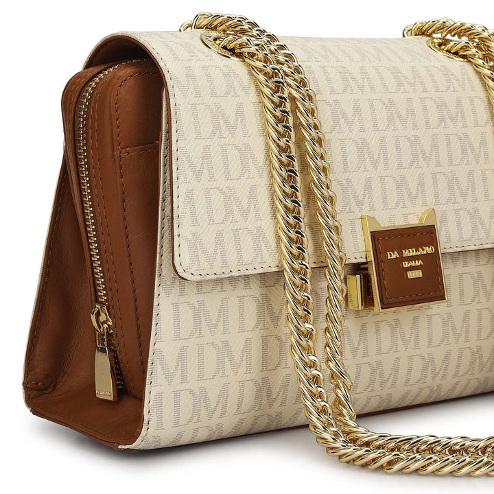 Medium Monogram Plain Leather Shoulder Bag - Marshmallow