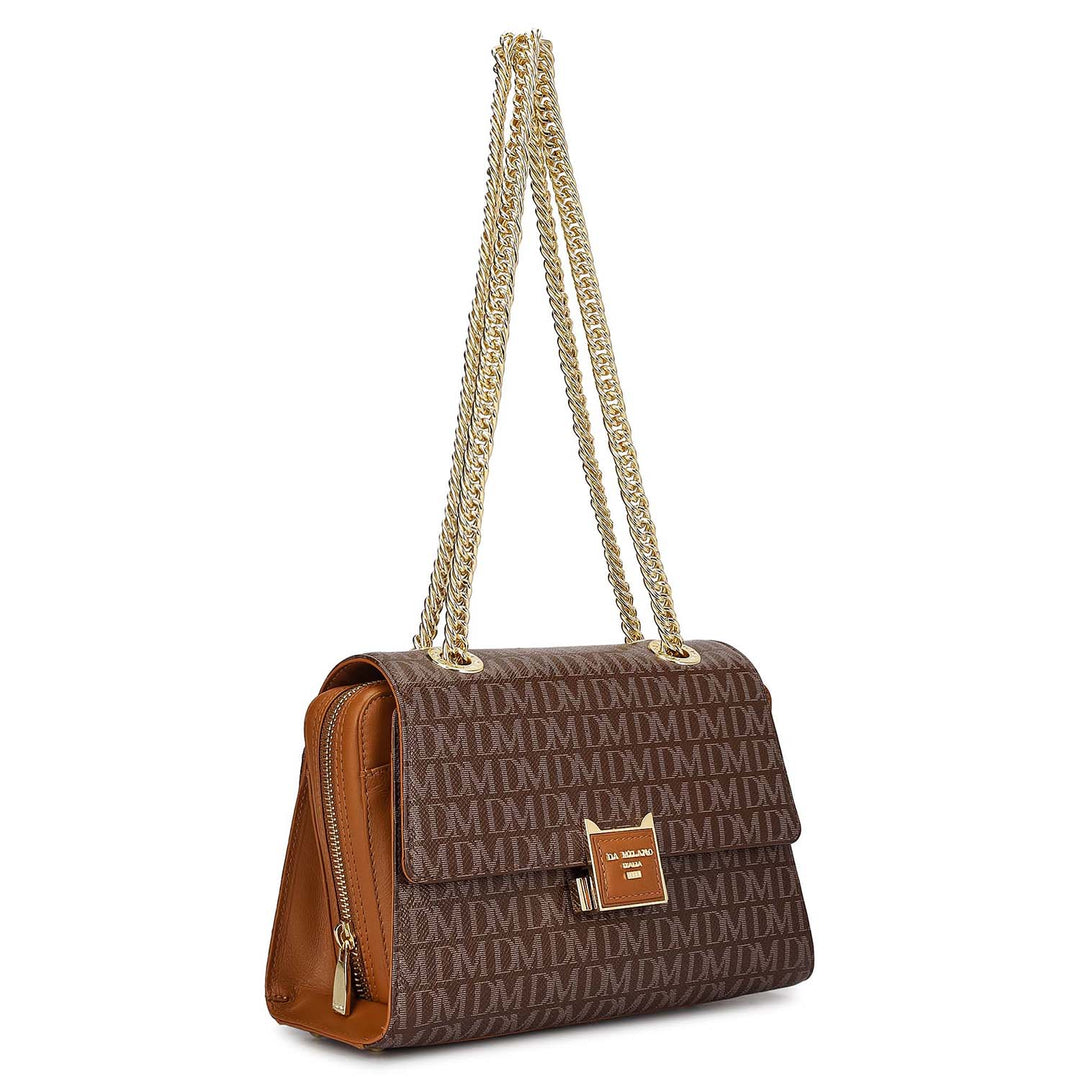 Medium Monogram Plain Leather Shoulder Bag - Walnut