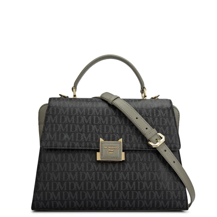 Small Monogram Plain Leather Satchel - Black