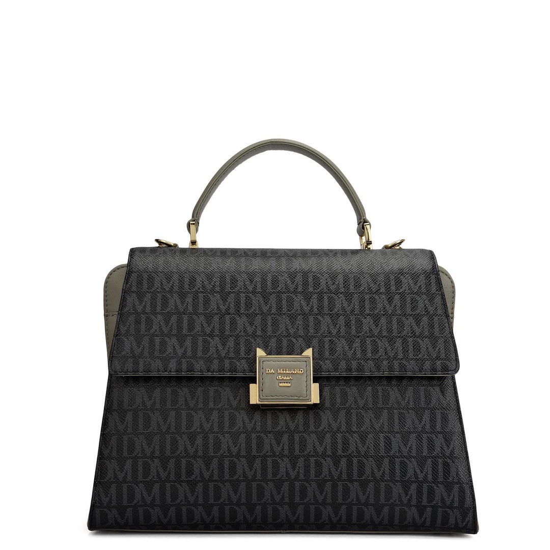 Small Monogram Plain Leather Satchel - Black