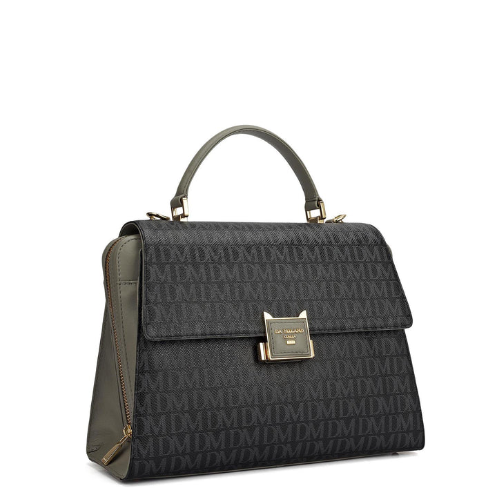 Small Monogram Plain Leather Satchel - Black