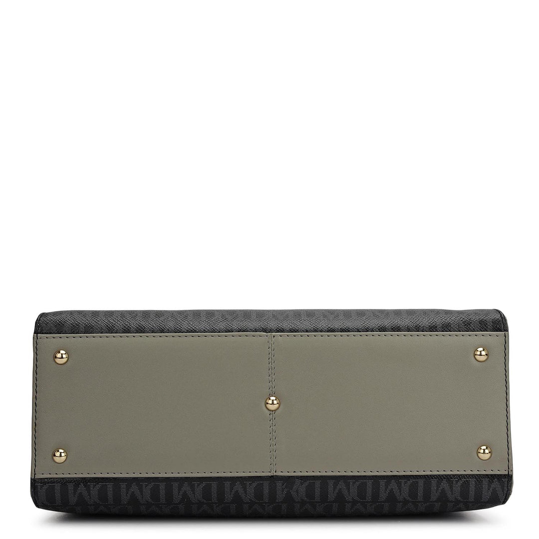 Small Monogram Plain Leather Satchel - Black