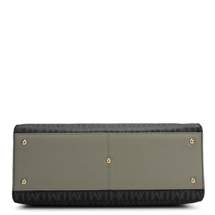 Small Monogram Plain Leather Satchel - Black