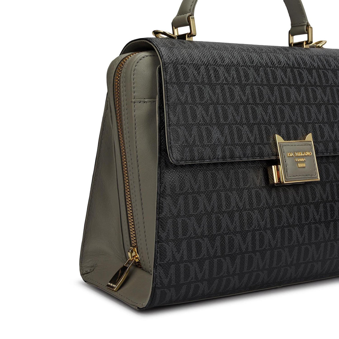 Small Monogram Plain Leather Satchel - Black