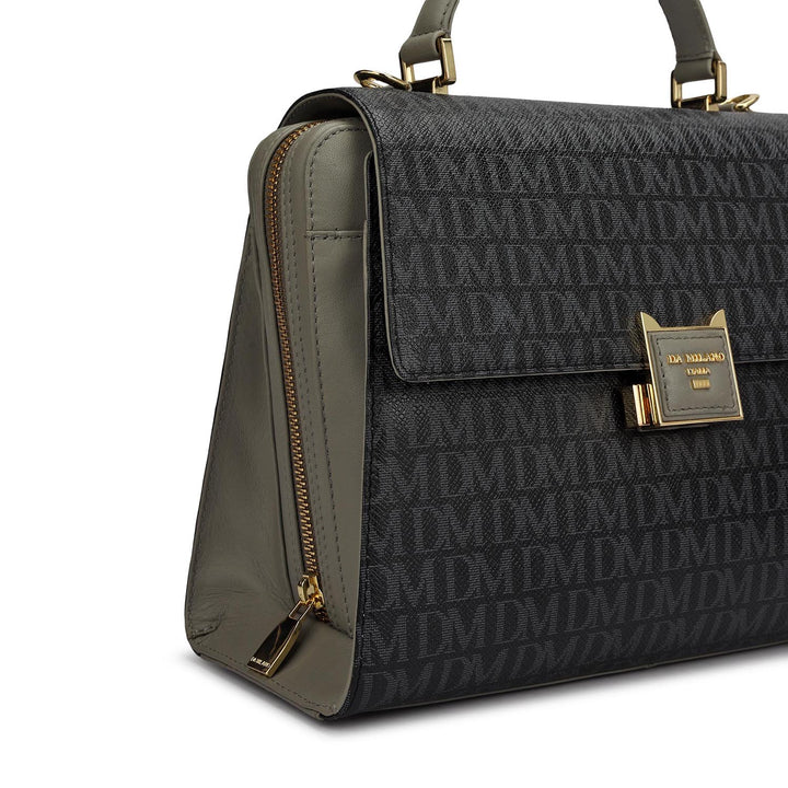 Small Monogram Plain Leather Satchel - Black