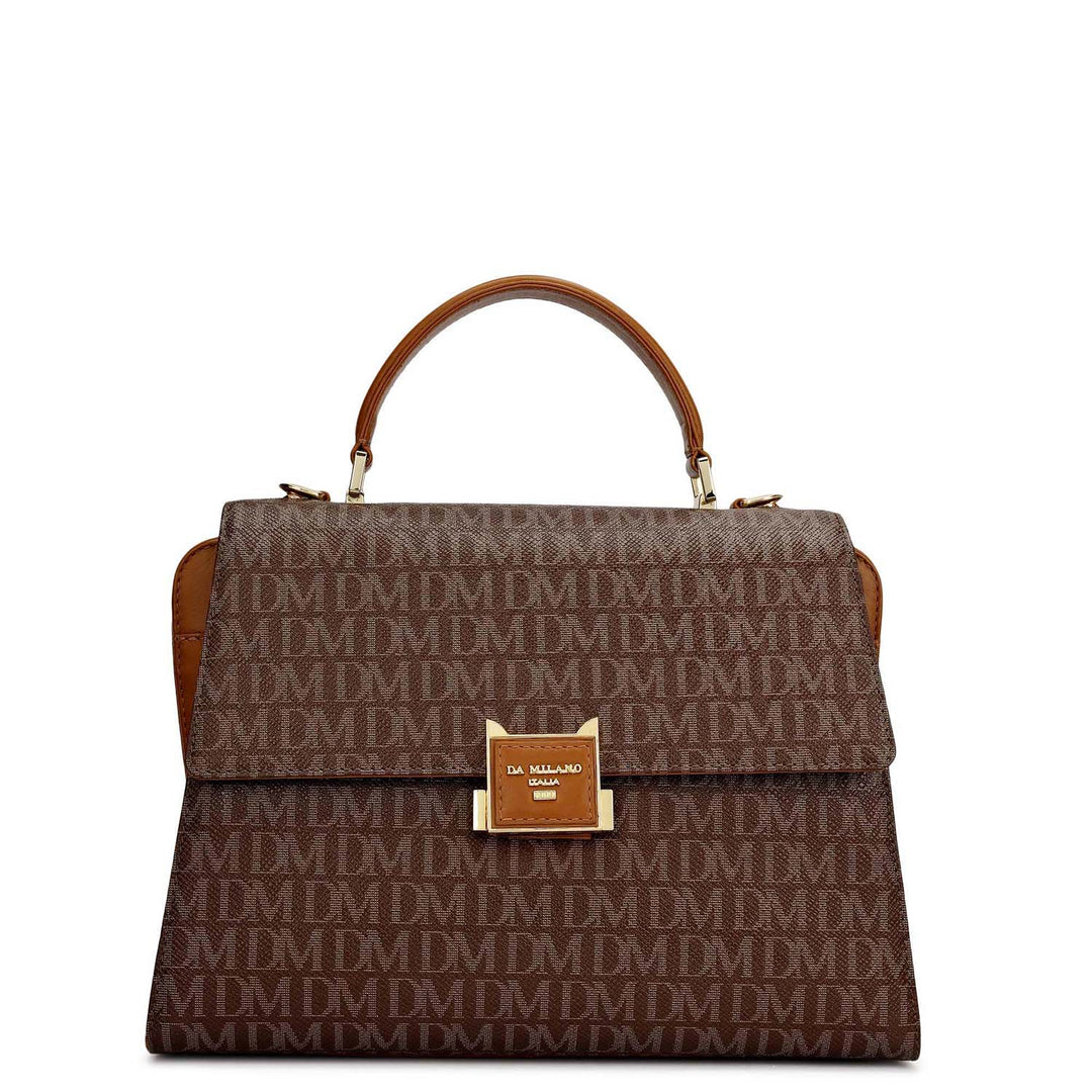 Small Monogram Plain Leather Satchel - Walnut