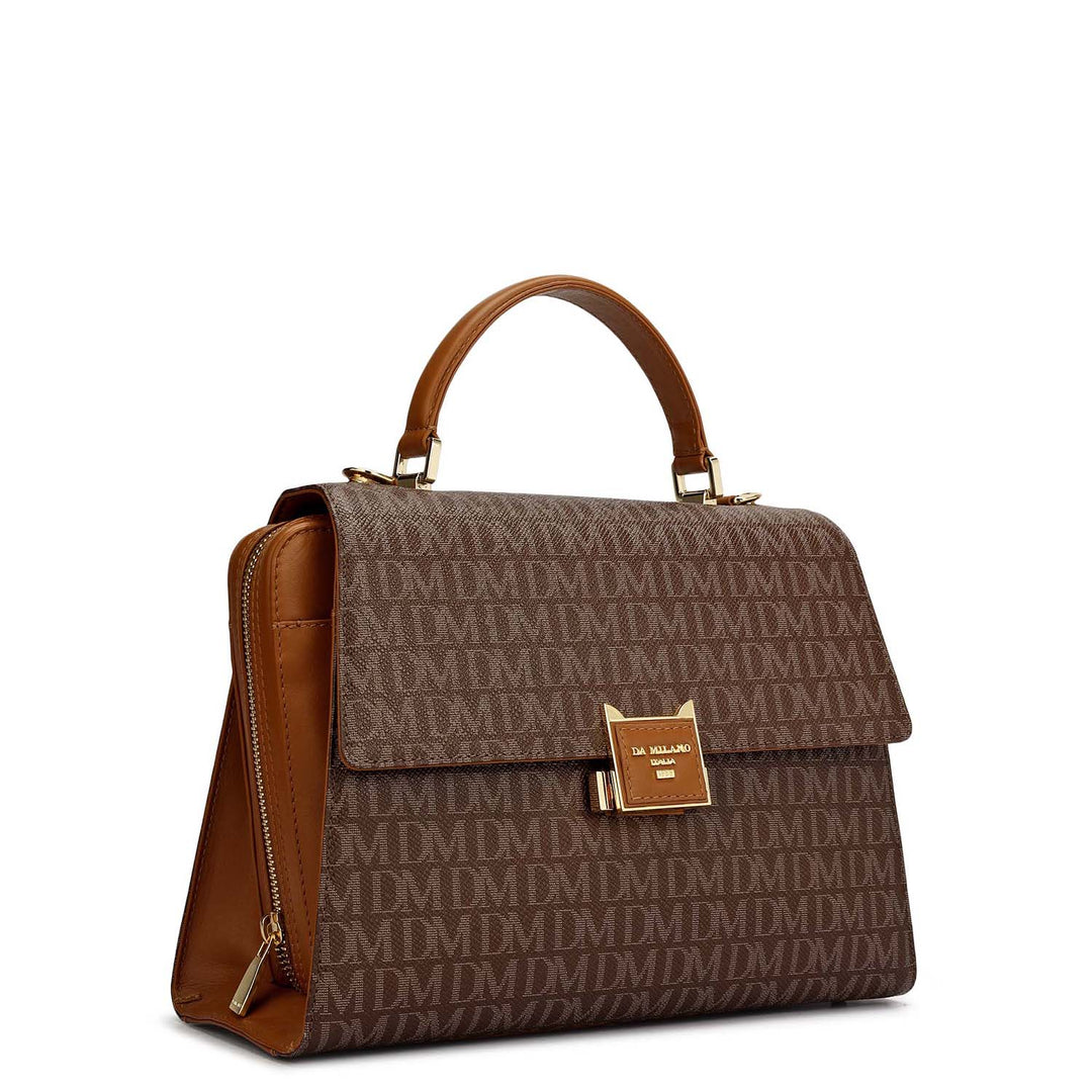 Small Monogram Plain Leather Satchel - Walnut