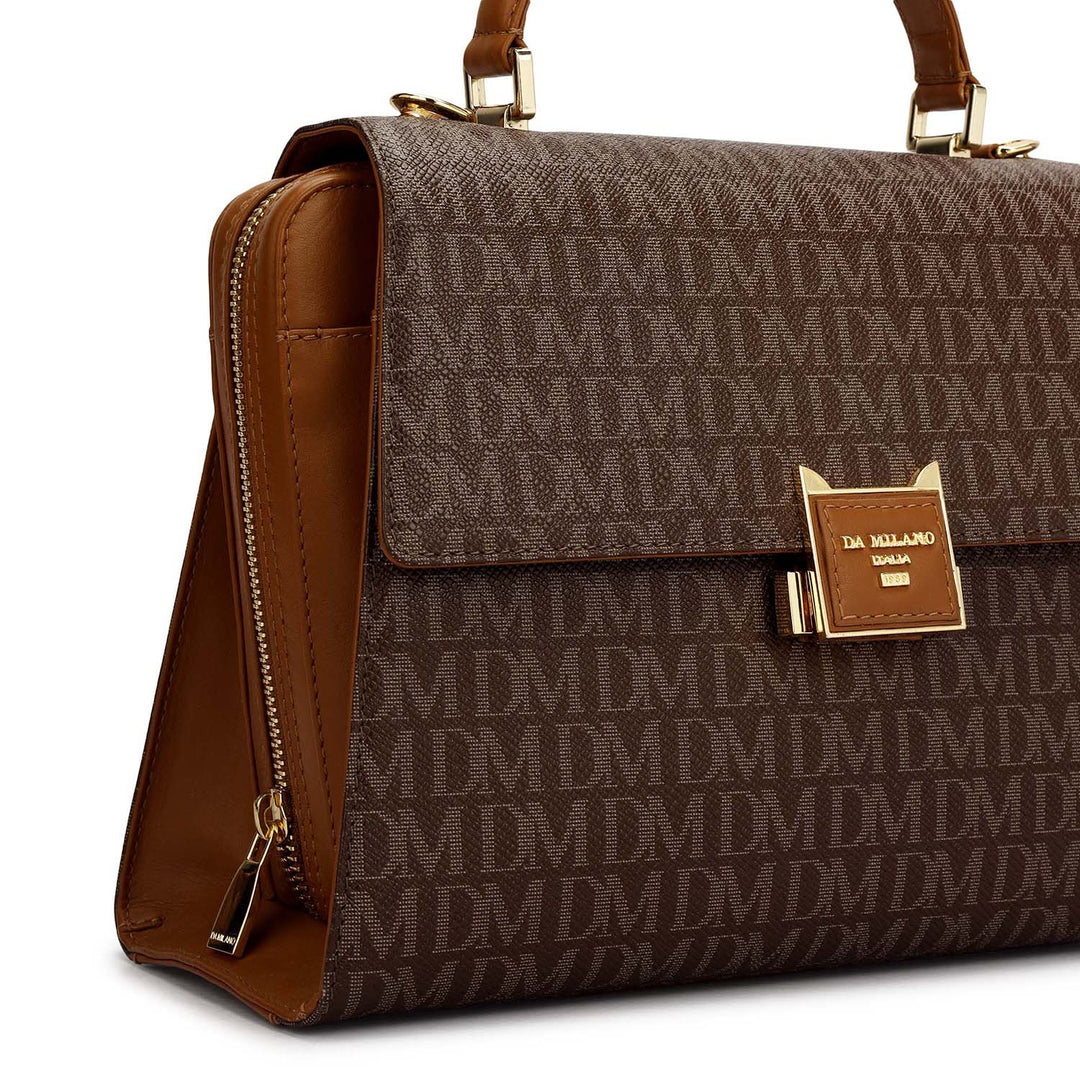 Small Monogram Plain Leather Satchel - Walnut