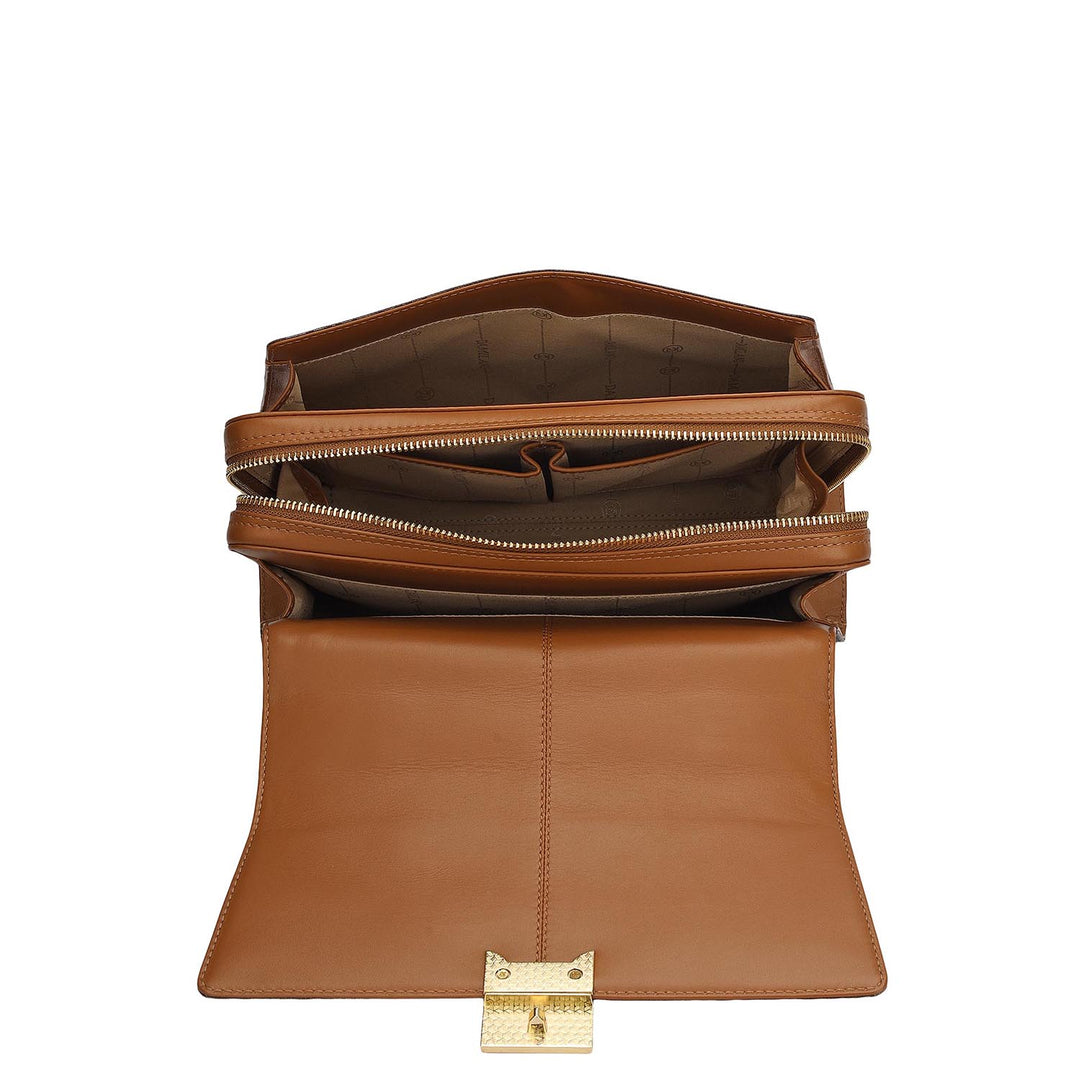 Small Monogram Plain Leather Satchel - Walnut