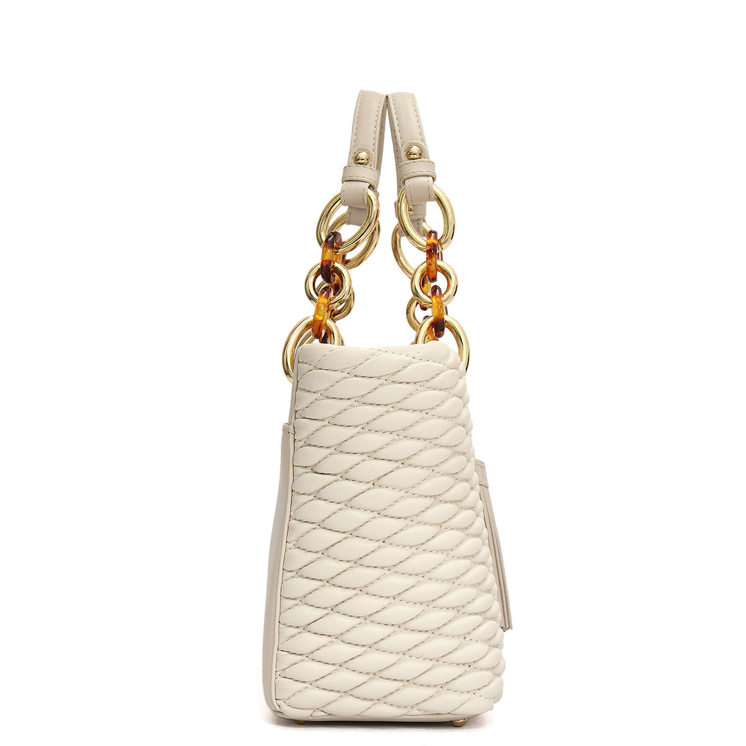 Medium Quilting Plain Leather Satchel - Beige