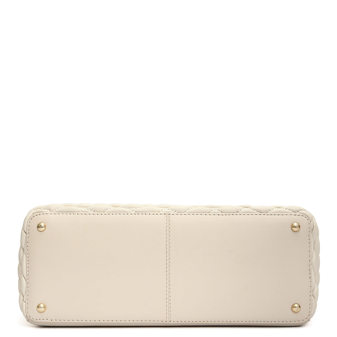 Medium Quilting Plain Leather Satchel - Beige