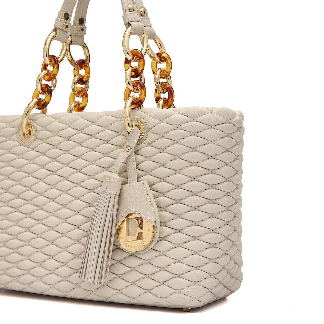 Medium Quilting Plain Leather Satchel - Beige