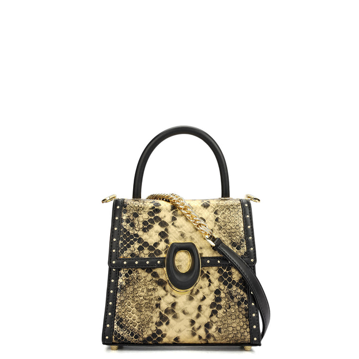 Small Snake Plain Leather Satchel - Gold & Black