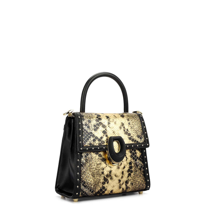 Small Snake Plain Leather Satchel - Gold & Black
