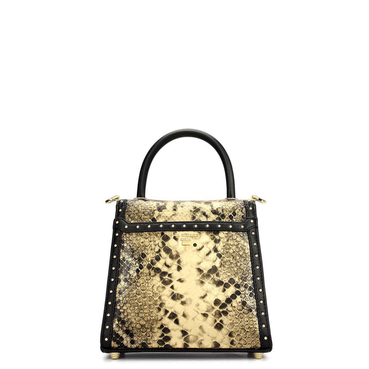 Small Snake Plain Leather Satchel - Gold & Black