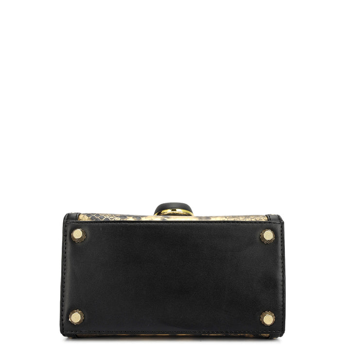 Small Snake Plain Leather Satchel - Gold & Black