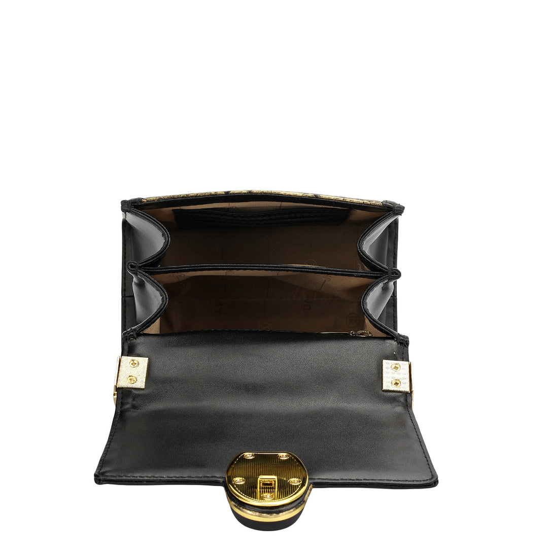Small Snake Plain Leather Satchel - Gold & Black