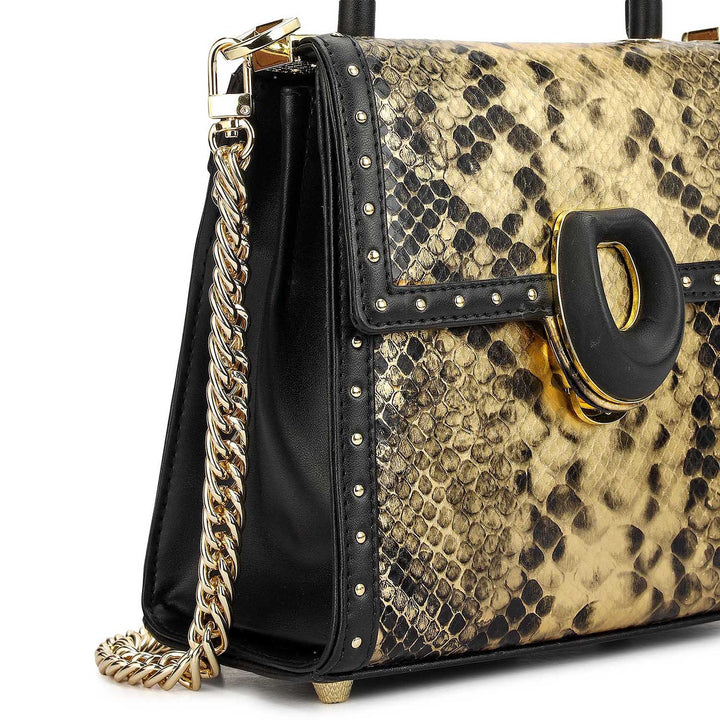Small Snake Plain Leather Satchel - Gold & Black