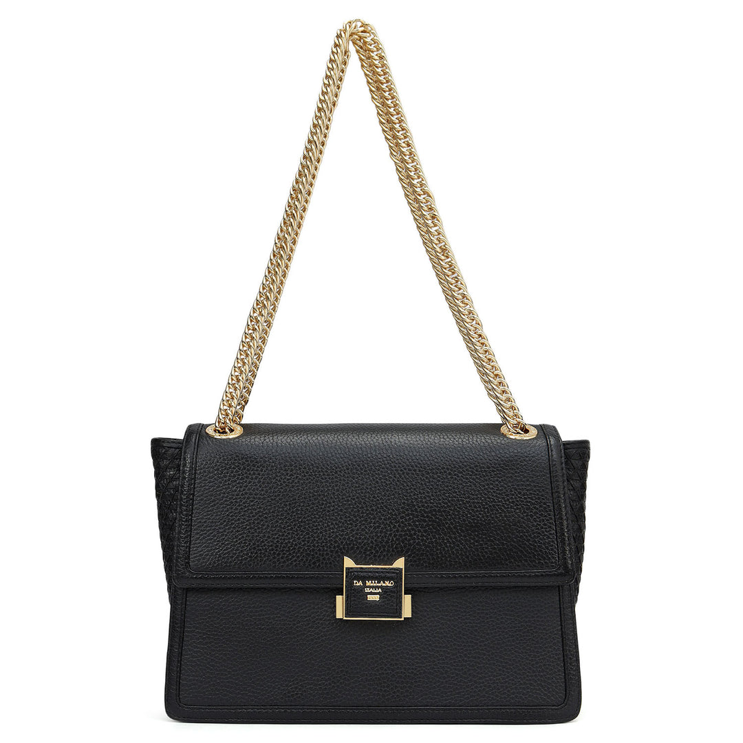 Medium Wax Mat Leather Shoulder Bag - Black
