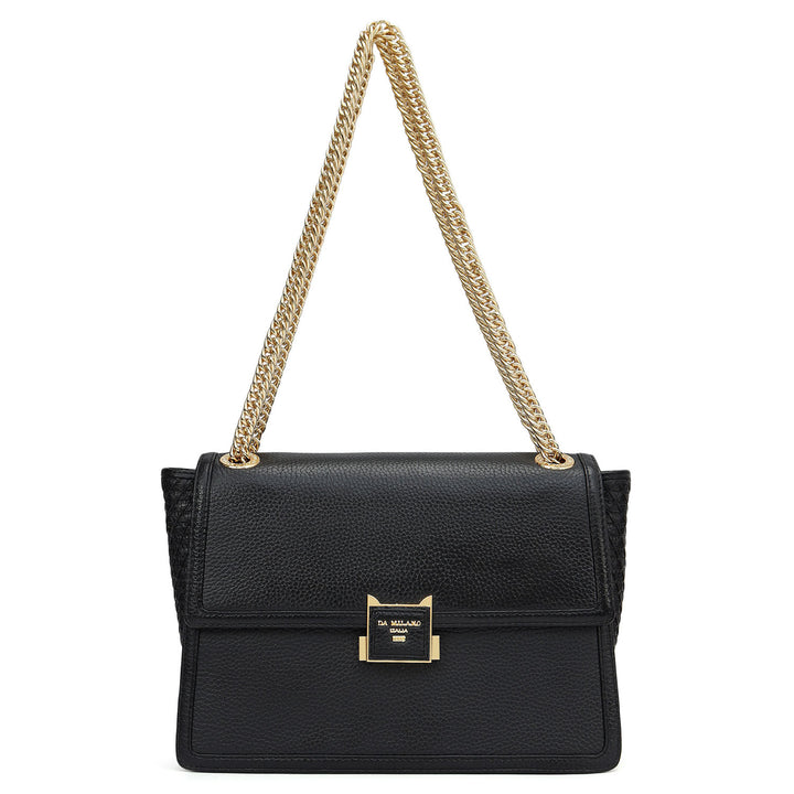 Medium Wax Mat Leather Shoulder Bag - Black