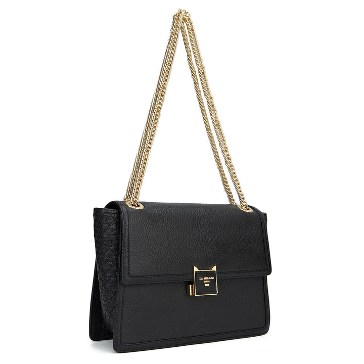 Medium Wax Mat Leather Shoulder Bag - Black