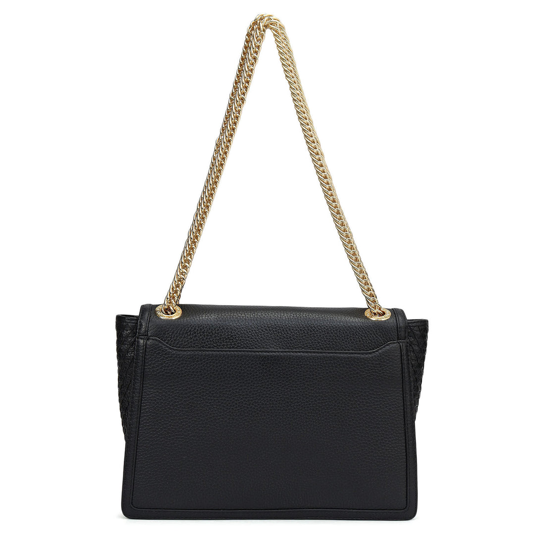 Medium Wax Mat Leather Shoulder Bag - Black