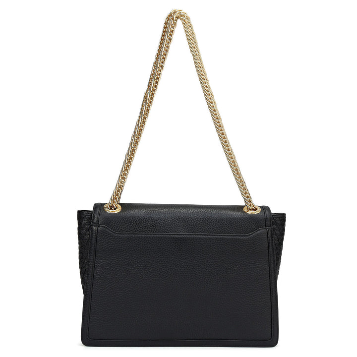 Medium Wax Mat Leather Shoulder Bag - Black