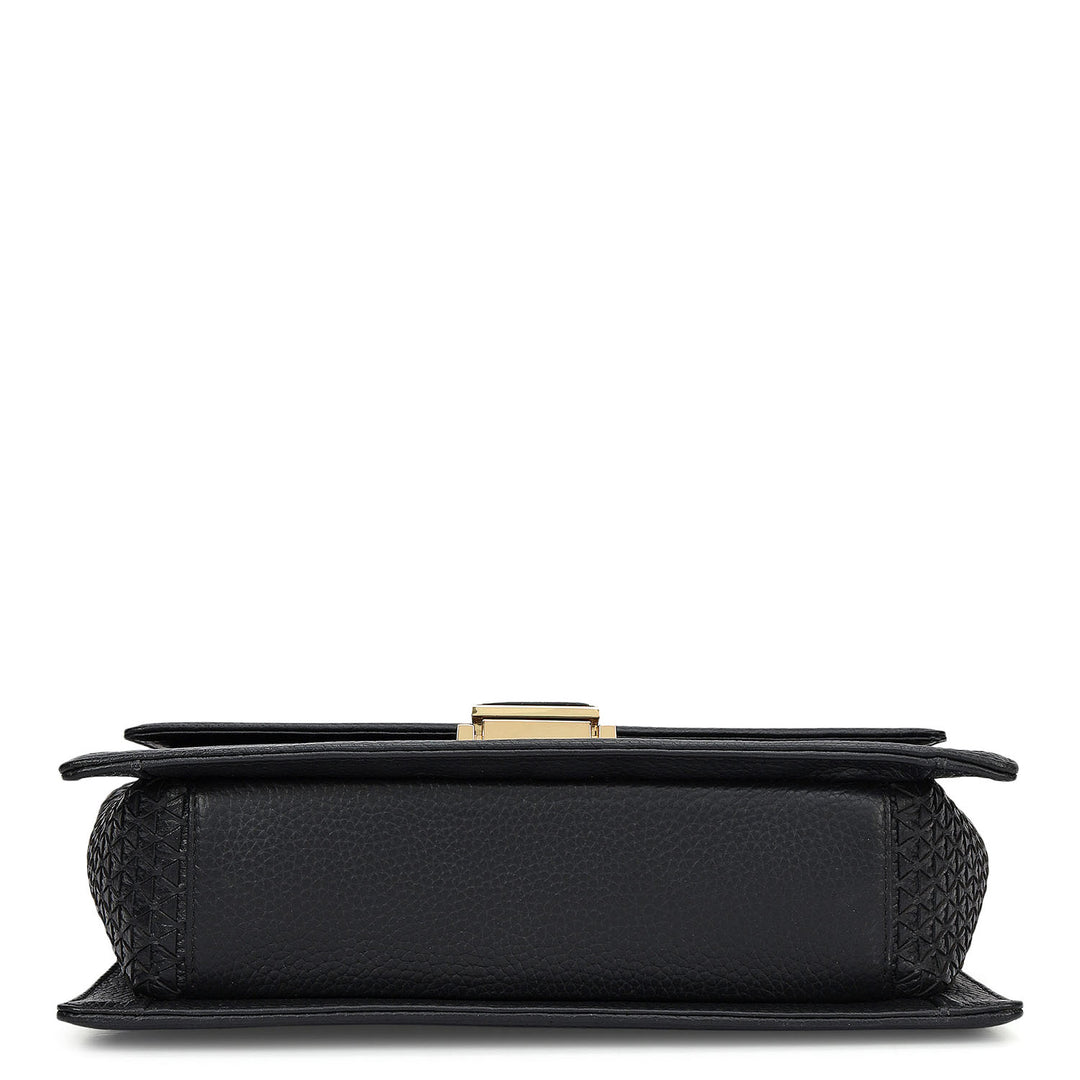 Medium Wax Mat Leather Shoulder Bag - Black