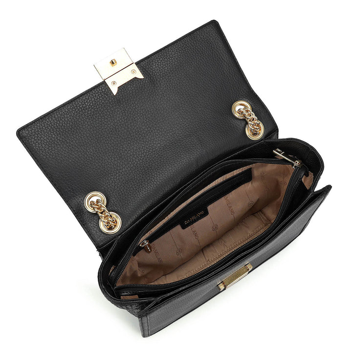 Medium Wax Mat Leather Shoulder Bag - Black