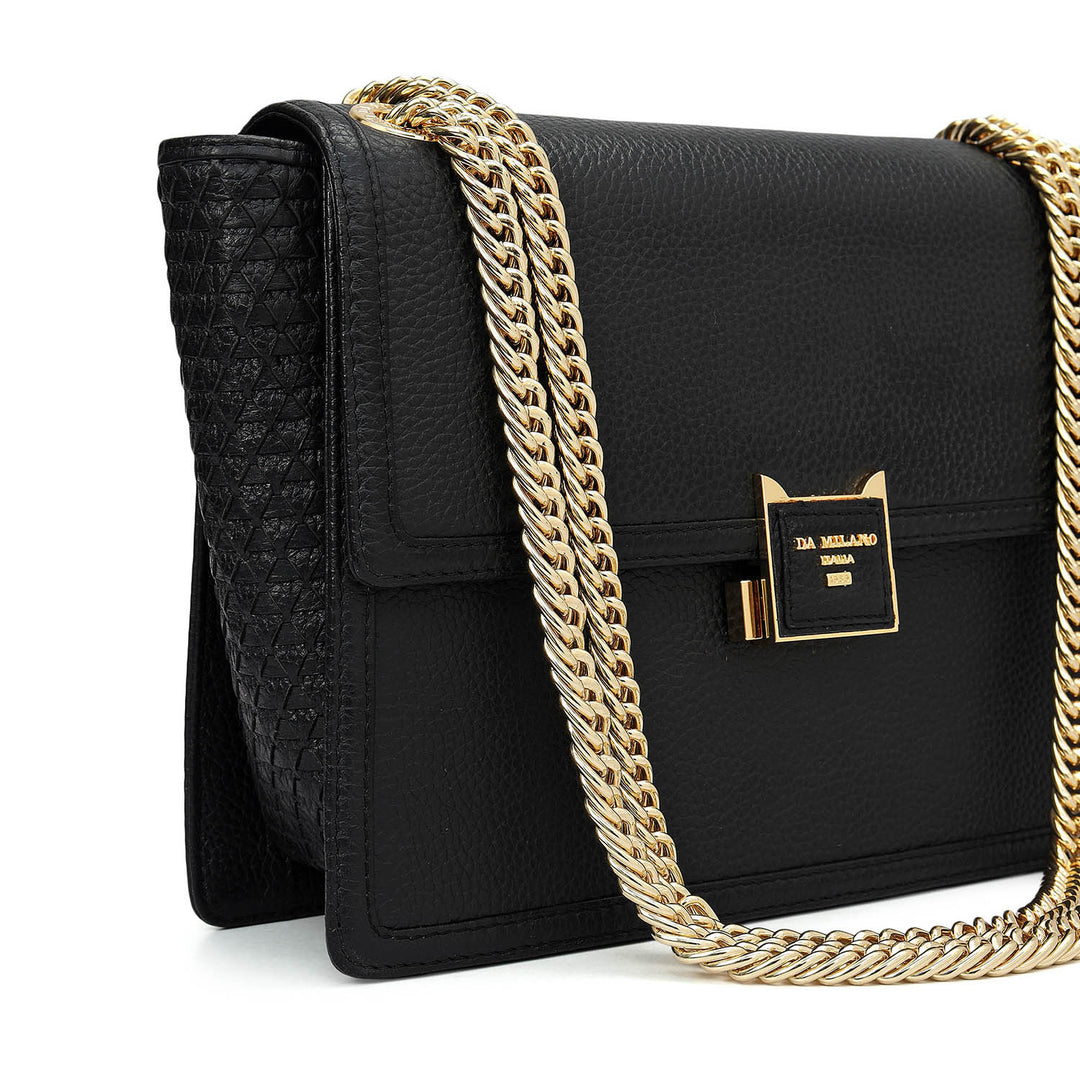 Medium Wax Mat Leather Shoulder Bag - Black