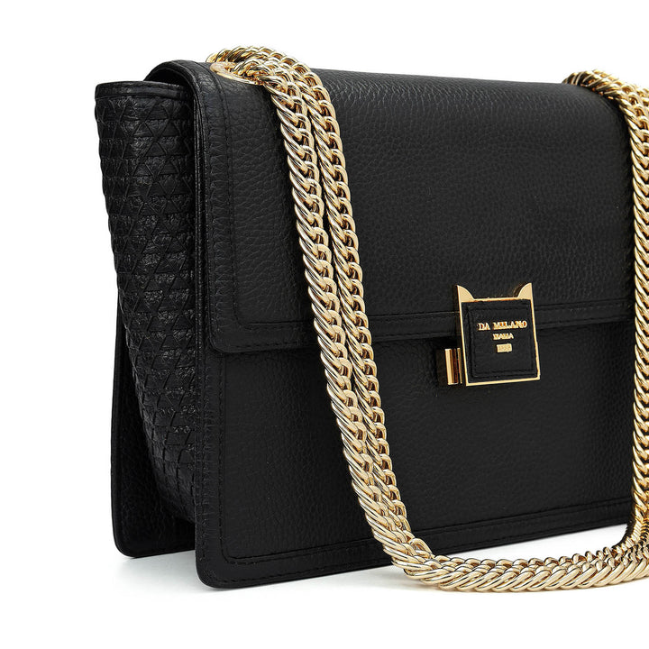 Medium Wax Mat Leather Shoulder Bag - Black