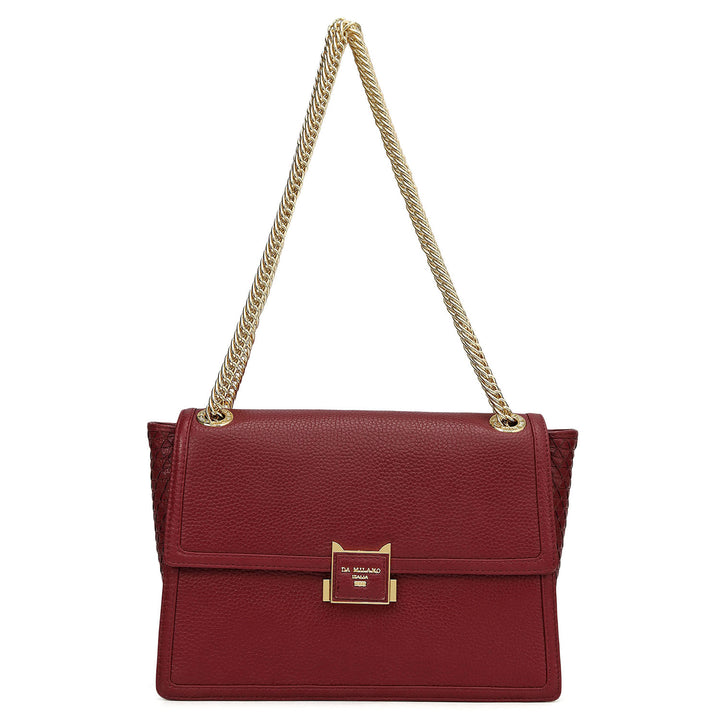 Medium Wax Mat Leather Shoulder Bag - Cherry
