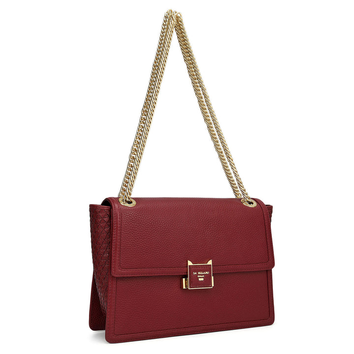 Medium Wax Mat Leather Shoulder Bag - Cherry