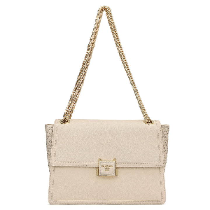 Medium Wax Mat Leather Shoulder Bag - Marshmallow