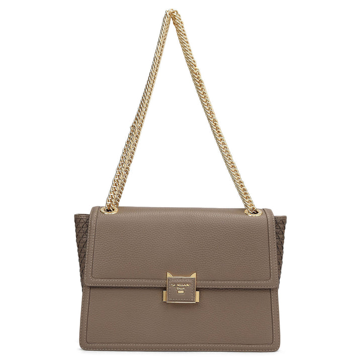 Medium Wax Mat Leather Shoulder Bag - Smoke Grey