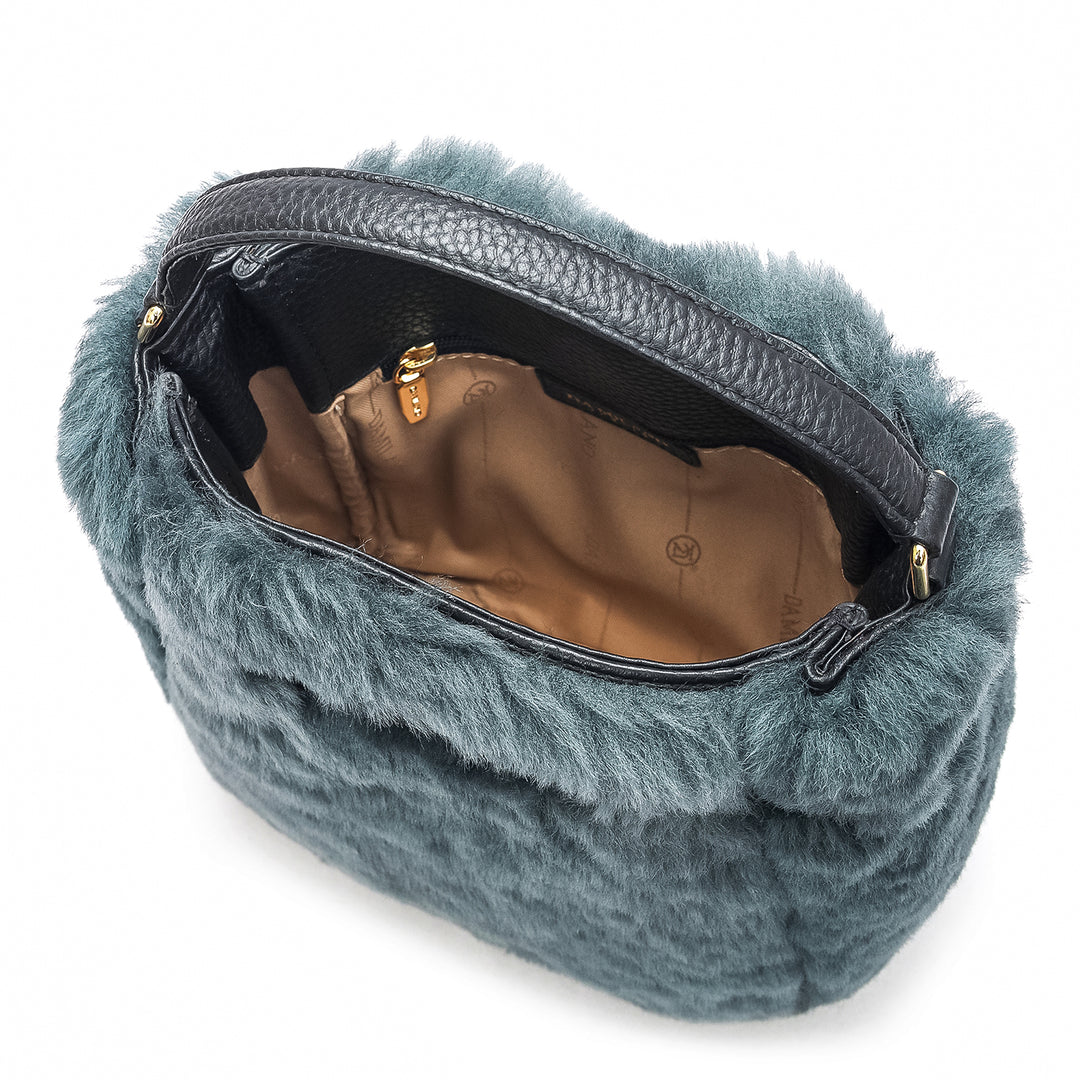 Small Fur Leather Satchel - Green