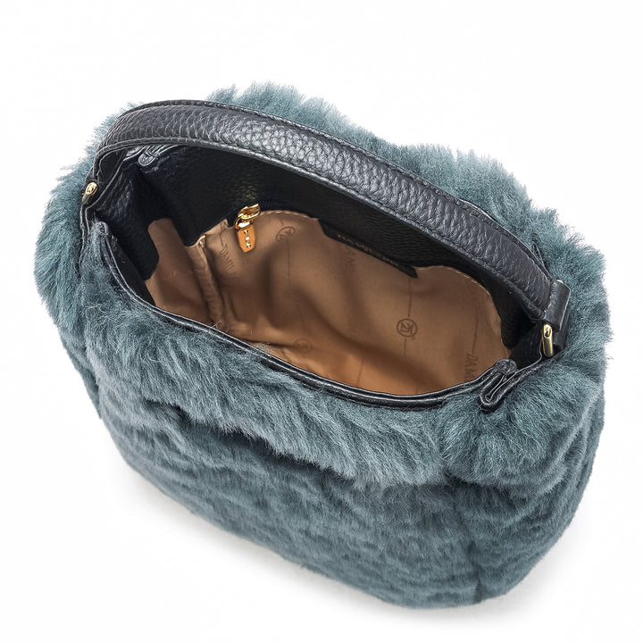 Small Fur Leather Satchel - Green