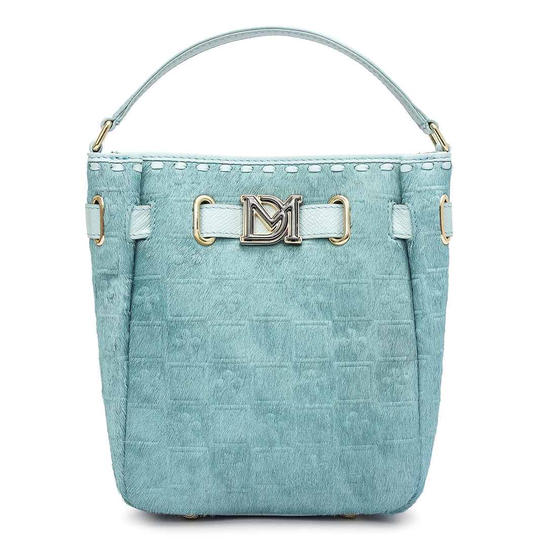 Small Fur Franzy Leather Satchel - Ice Blue