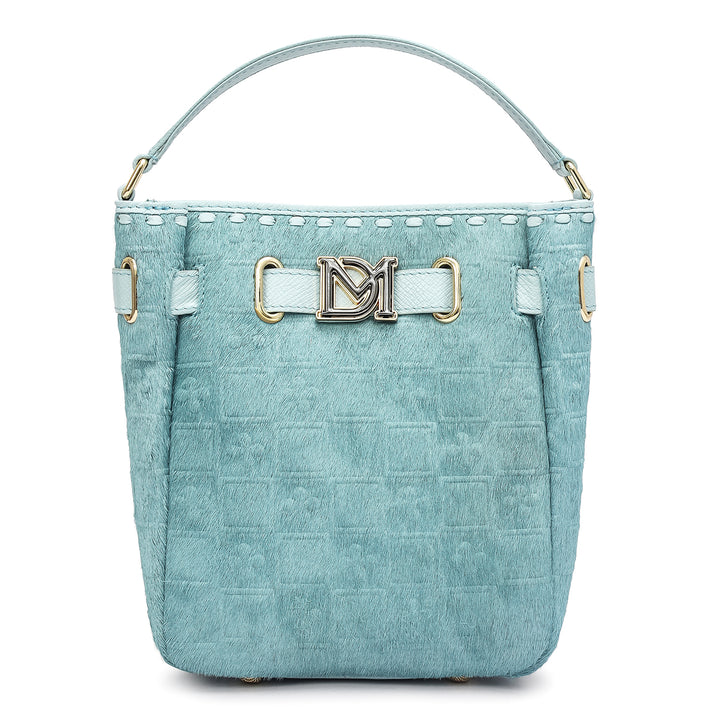Small Fur Franzy Leather Satchel - Ice Blue