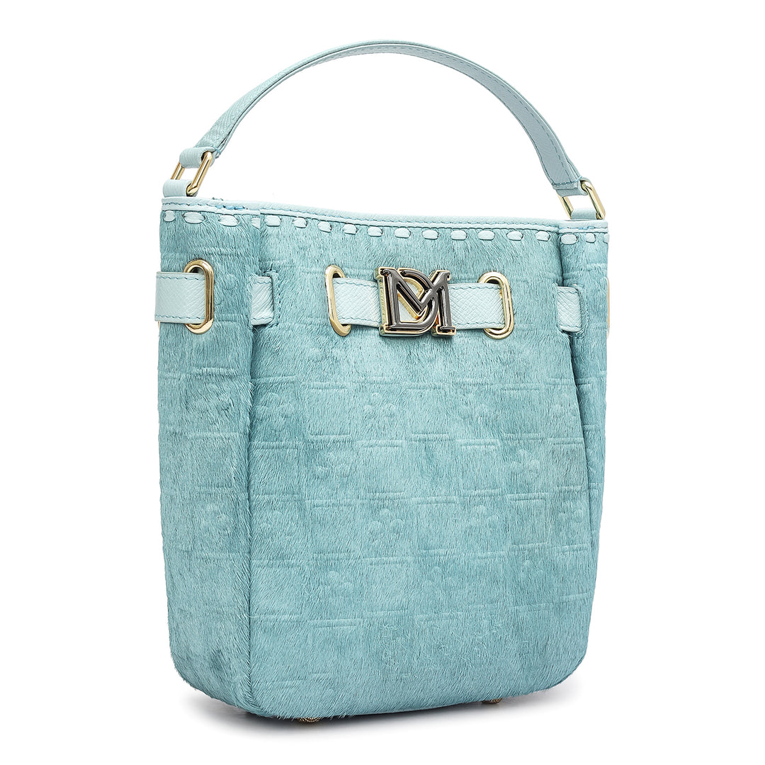 Small Fur Franzy Leather Satchel - Ice Blue