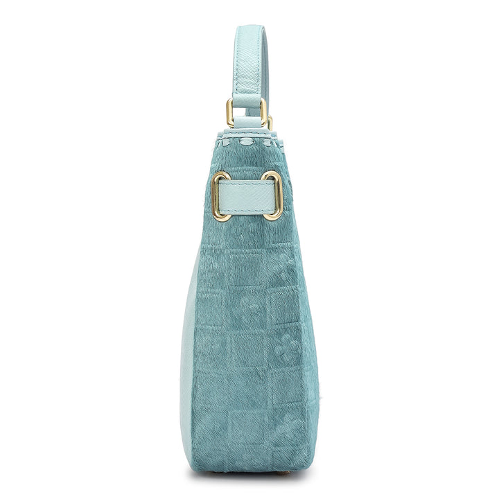 Small Fur Franzy Leather Satchel - Ice Blue