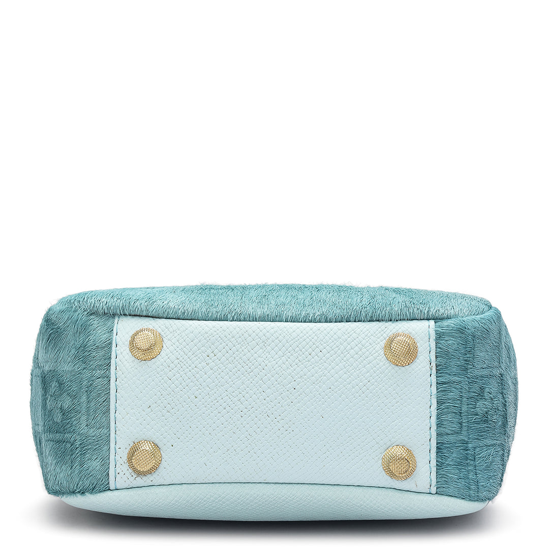Small Fur Franzy Leather Satchel - Ice Blue
